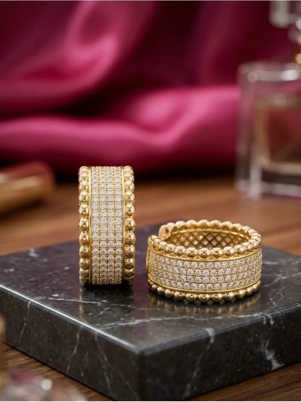 14k Gold - Filled Pavé Beaded Wide Band Earrings